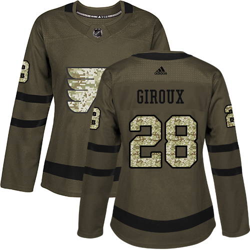 Adidas Flyers #28 Claude Giroux Green Salute to Service Women's Stitched NHL Jersey